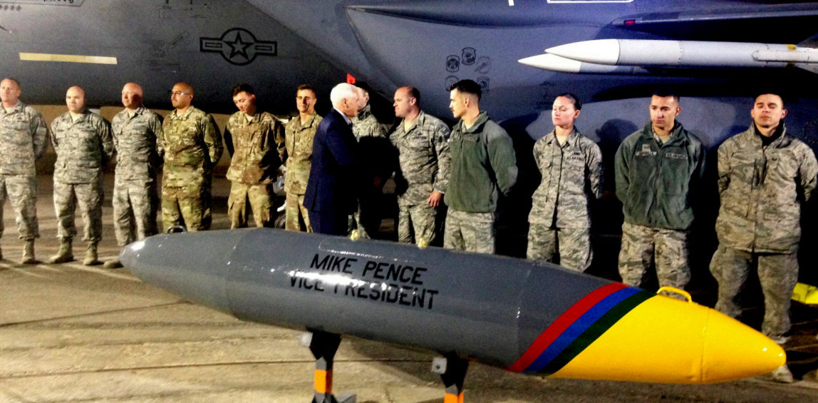 Vice President Mike Pence greets U.S. troops, Jan. 21, 2018, near the Syrian border. (AP/Ken Thomas)