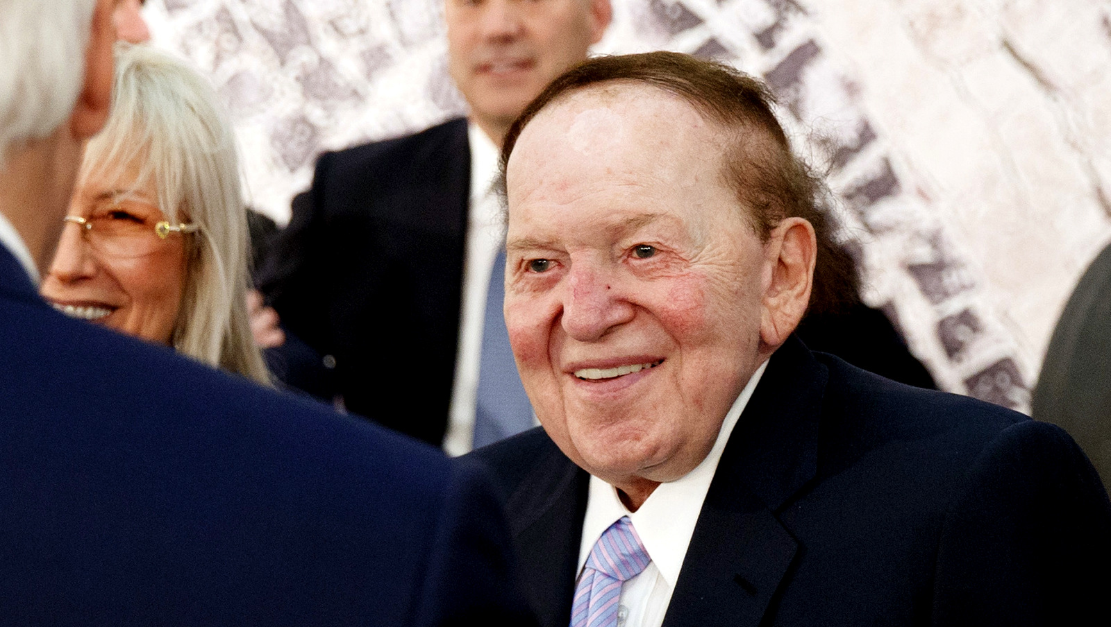 Sheldon Adelson talks with Rex Tillerson, before a speech by President Donald Trump at the Israel Museum in Jerusalem,s May 23, 2017. (AP/Evan Vucci)