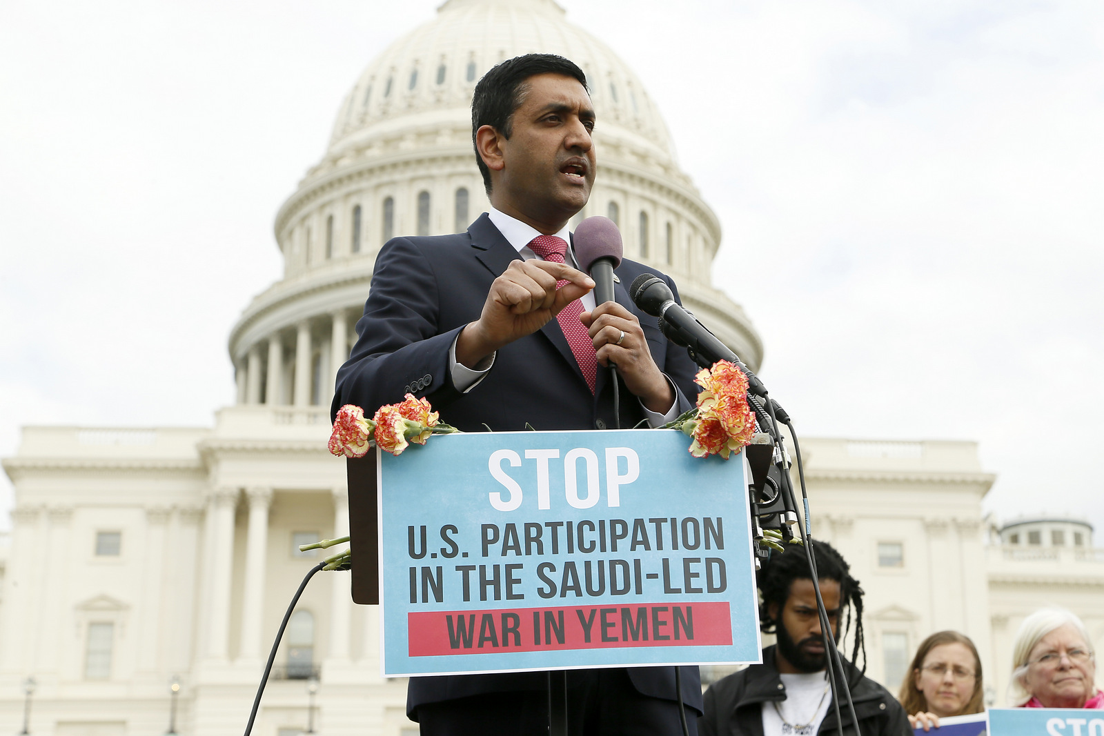 Rep. Ro Khanna (D-CA) speaks at a rally to support a Senate vote sponsored by Sen. Bernie Sanders to withdraw U.S. military support for Saudi Arabia's bombing of Yemen at the U.S. Capitol Building on, March 19, 2018 in Washington D.C. The rally was organized on the eve of bilateral talks between U.S. President Trump and the Saudi Crown Prince. (Paul Morigi/AP for Avaaz)