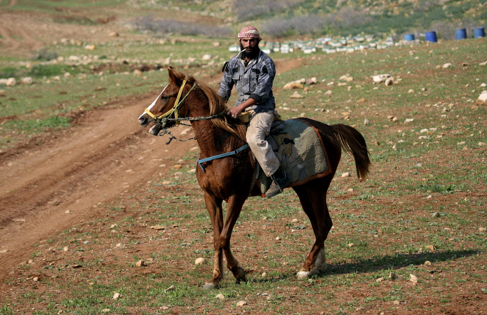 A Palestinian Bedouin rides a horse near the town of Tubas in the Jordan Valley, Jan. 3, 2013. (AP/Mohammed Ballas)