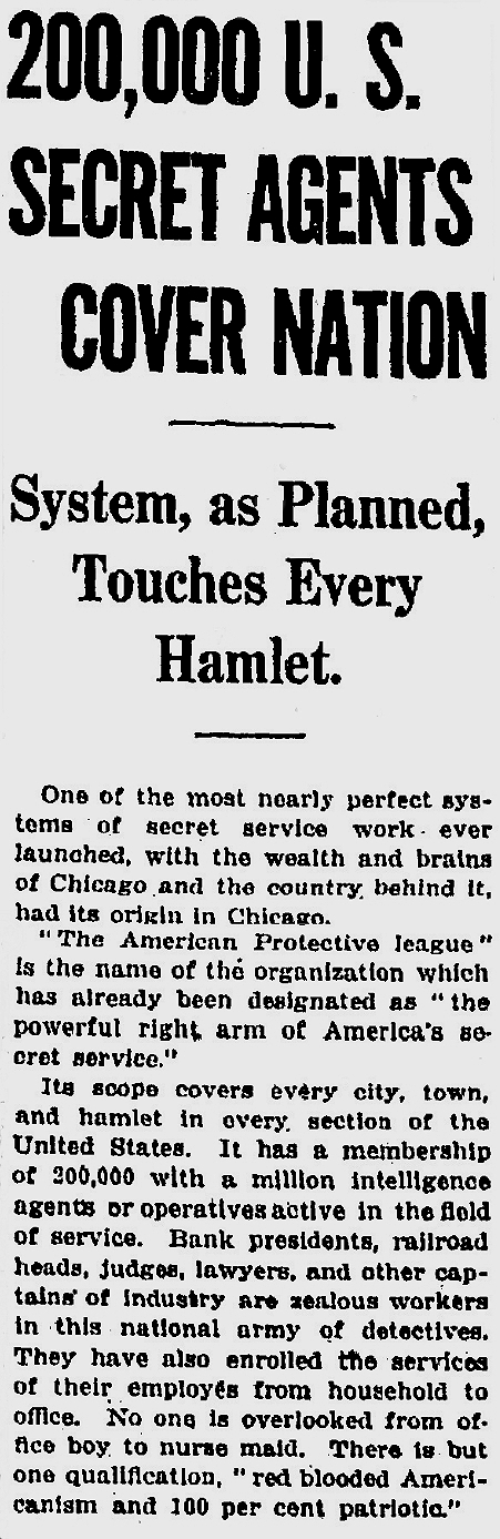 A 1917 Chicago Tribune article on the The America Protective League.