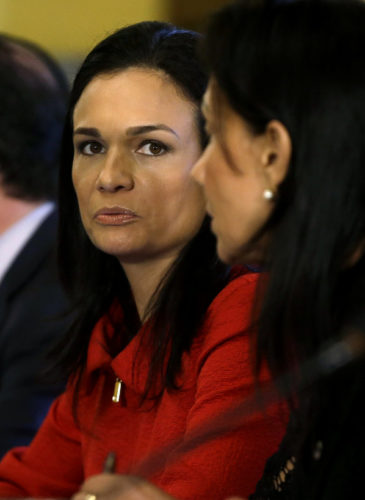 Panama's Foreign Minister Isabel Saint Malo takes part in the meeting to discuss the Venezuelan political crisis, in Lima, Peru, Tuesday, Aug. 8, 2017. Peru's president has been vocal in rejecting the new Venezuelan constitutional assembly, but the region has had trouble agreeing on collective actions. Foreign Ministers from more than a dozen Latin American governments were gathering in Lima to discuss how to force President Nicolas Maduro to back down. (AP Photo/Martin Mejia)