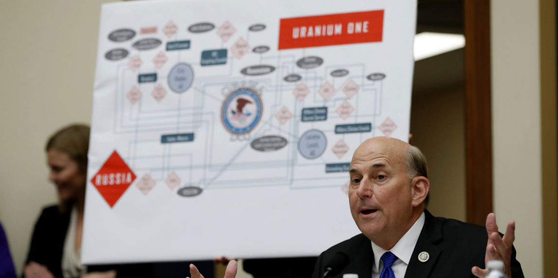 Rep. Louie Gohmert, R-Texas, uses a chart as the questions Attorney General Jeff Sessions during a House Judiciary Committee hearing on Capitol Hill, Tuesday, Nov. 14, 2017, in Washington. (AP Photo/Alex Brandon)