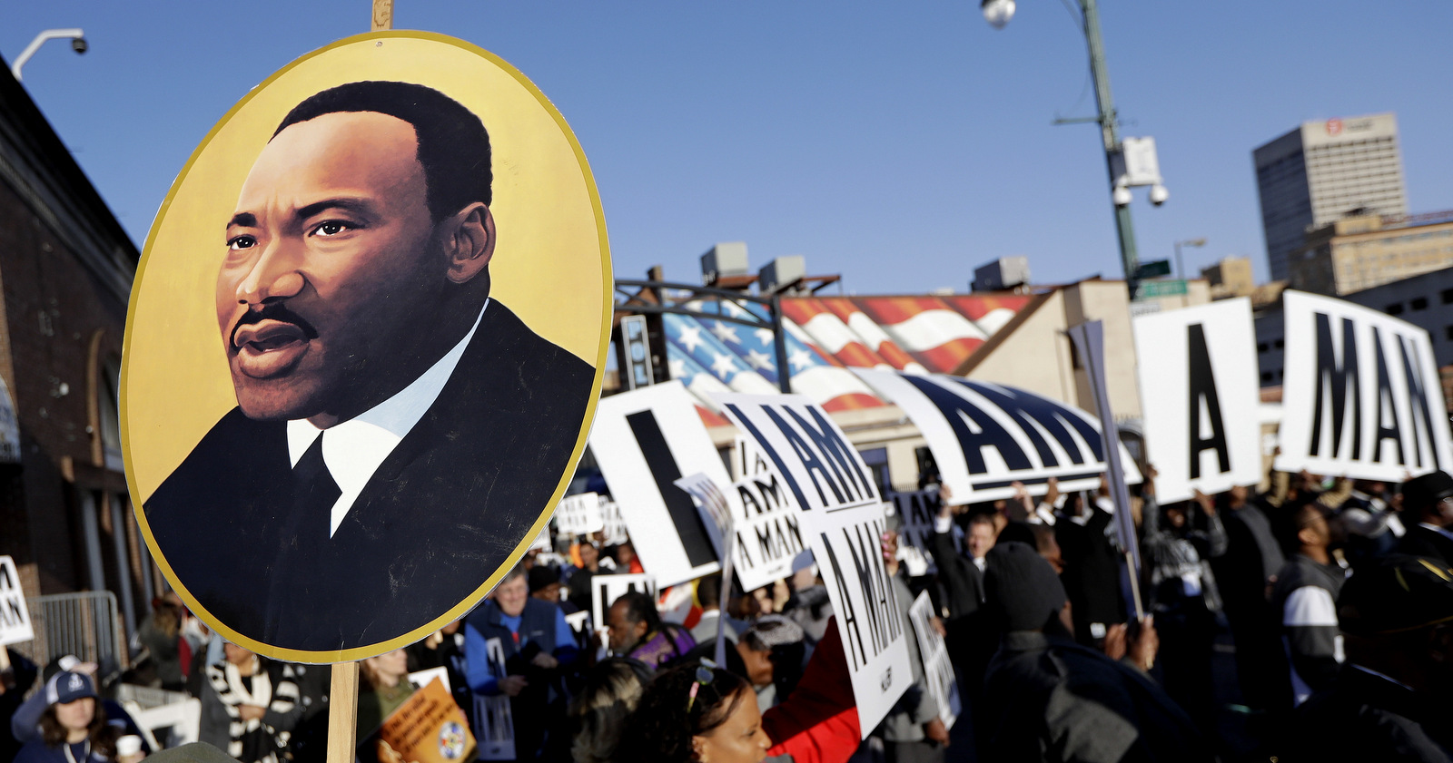 People gather for events commemorating the 50th anniversary of the assassination of the Rev. Martin Luther King Jr. on Wednesday, April 4, 2018, in Memphis, Tenn. King was assassinated April 4, 1968, while in Memphis supporting striking sanitation workers. (AP Photo/Mark Humphrey)