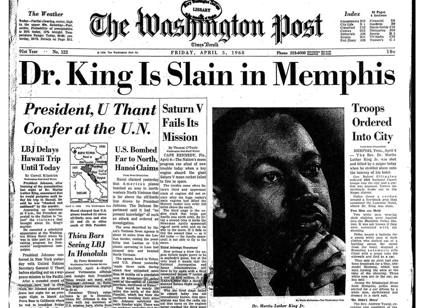 The front page of The Washington Post on April 5, 1968. (Washington Post)
