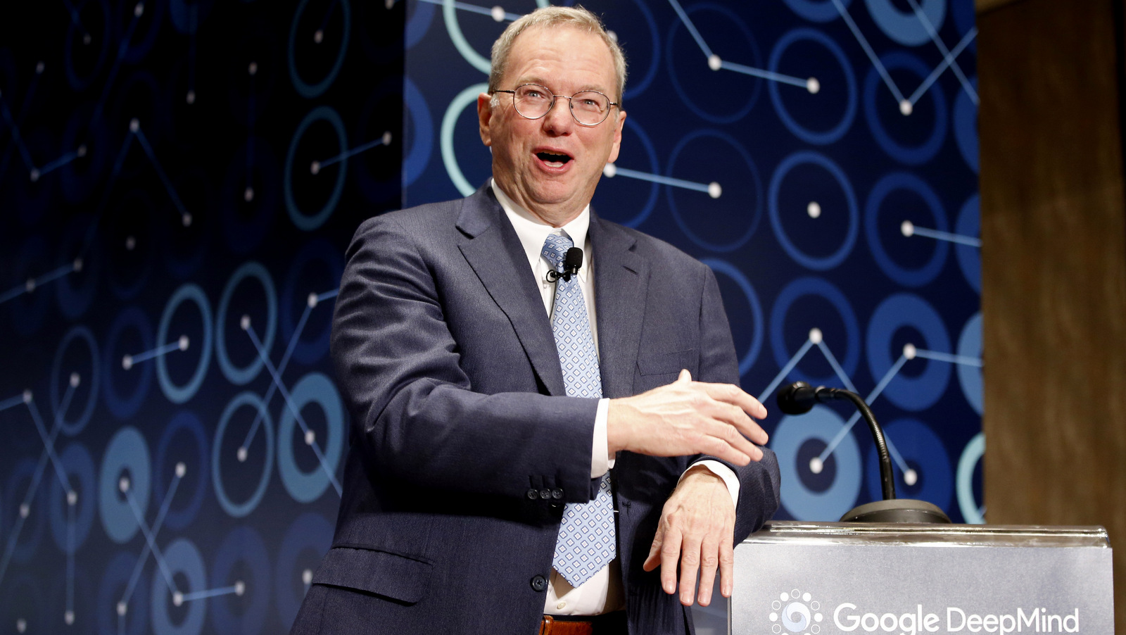 Eric Schmidt, then-executive chairman of Alphabet, speaks during a press conference ahead of the Google DeepMind Challenge Match in Seoul, South Korea, March 8, 2016. (AP Photo/Lee Jin-man)