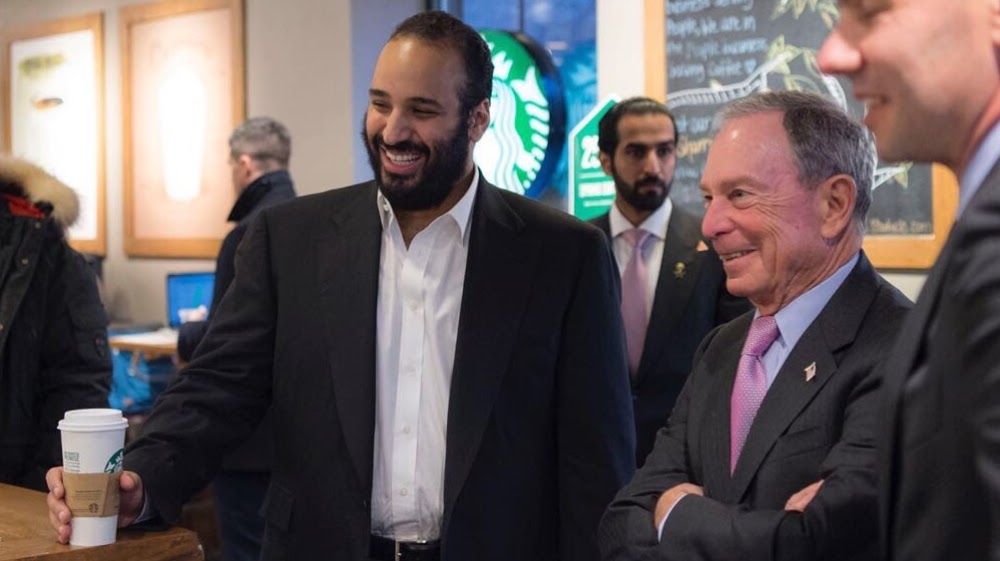 Mohammed bin Salman meets Bloomberg founder and former NYC Mayor Michael Bloomberg (Saudi Press Agency)