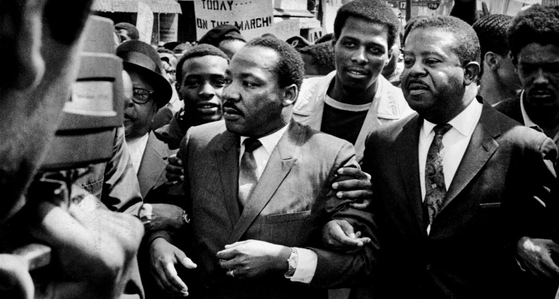 Dr. Martin Luther King Jr. and Rev. Ralph Abernathy, right, lead a march on behalf of striking Memphis, Tennessee., sanitation workers. Fifty years ago, two sanitation workers were killed by a malfunctioning garbage truck in Memphis. Martin Luther King Jr. came to Memphis to support the strike, a move that cost him his life when he was fatally shot on the balcony of a Memphis hotel on April 4, 1968, March 28, 1968. (Sam Melhorn/The Commercial Appeal via AP)