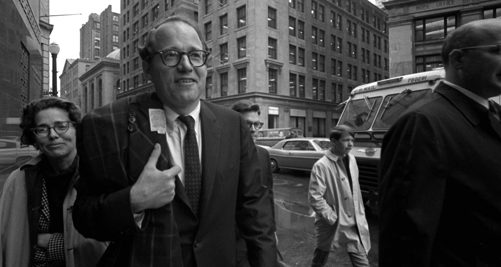 ** FILE ** Rev. William Sloane Coffin, center, followed by his sister Mary Lindsey, left, arrives at the Federal Building in Boston in this May 20, 1968 file photo. Coffin and four others including Dr. Benjamin Spock were preparing to go on trial on charges of conspiring to counsel young men to evade the draft. Coffin was a former Yale University chaplain known for his peace activism during the Vietnam War and his work for social justice. (AP Photo)