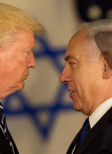 US President Donald Trump and Israeli Prime Minister Benjamin Netanyahu embrace at the Israel museum in Jerusalem, May 23, 2017. (AP/Sebastian Scheiner)