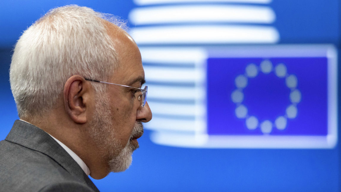 Iran Foreign Minister Javad Zarif arrives for a meeting of the foreign ministers from Britain, France and Germany and EU foreign policy chief Federica Mogherini, at the Europa building in Brussels, Tuesday, May 15, 2018. Major European powers sought Tuesday to keep Iran committed to a deal to prevent it from building a nuclear bomb despite deep misgivings about Tehran's Middle East politics and President Donald Trump's vehement opposition. (AP Photo/Olivier Matthys)