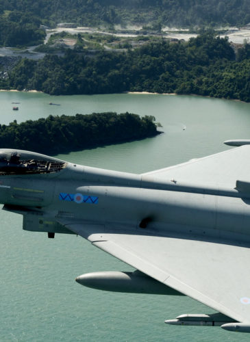 An RAF Typhoon, made by BAE systems over Penang Island in Malaysia, November 2011. (Photo: Geoff Lee/BAE)