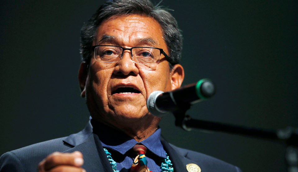 In this July 20, 2015 file photo, Navajo Nation President Russell Begaye talks with community members during a public meeting in Shiprock, N.M. |(Jon Austria/The Daily Times/AP
