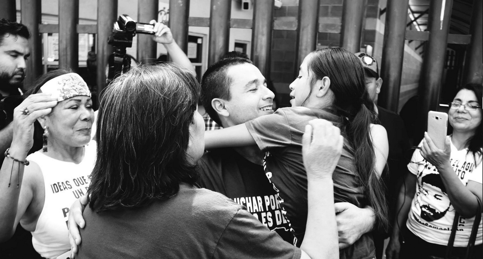 Leon Fierro, leader of Mexicali Resiste, embraces his family after being released from jail. Photo | Mexicali Resiste