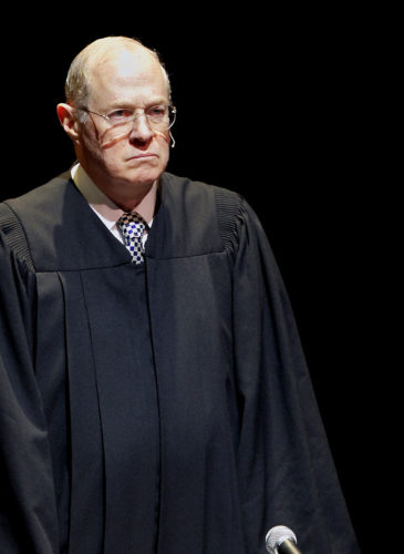 U.S. Supreme Court Justice Anthony Kennedy presides over arguments at "The Trial of Hamlet," a Shakespeare Center of Los Angeles representation of Hamlet's trial, with a jury of 12 community members, including actors, high school students, philanthropists and Los Angeles dignitaries at the University of Southern California in Los Angeles on Monday, Jan. 31, 2011. Damian Dovarganes | AP
