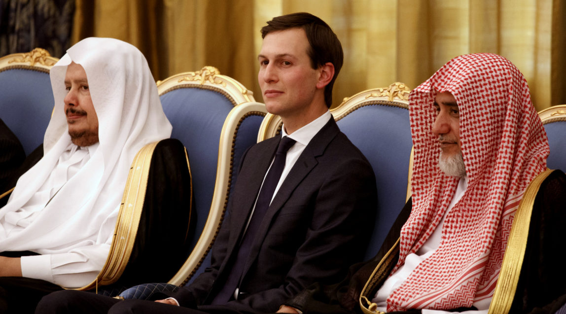 White House senior adviser Jared Kushner watches a ceremony where President Donald Trump was presented with The Collar of Abdulaziz Al Saud Medal, at the Royal Court Palace, Saturday, May 20, 2017, in Riyadh. Evan Vucci | AP