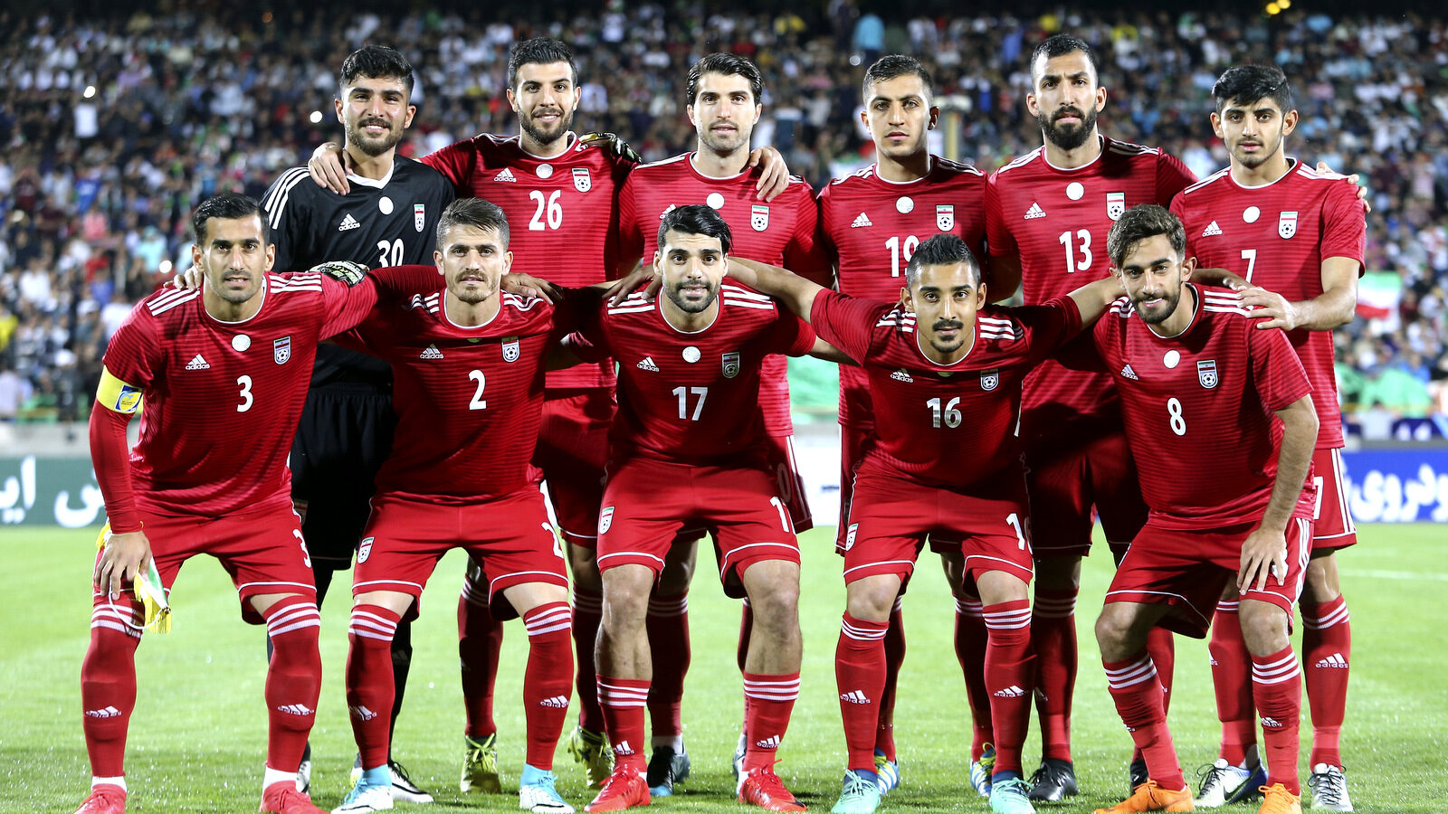 Iran's team poses for a team photo prior the international friendly soccer match between Iran and Uzbekistan at the Azadi Stadium in Tehran, Iran. May 19, 2018. Ebrahim Noroozi | AP
