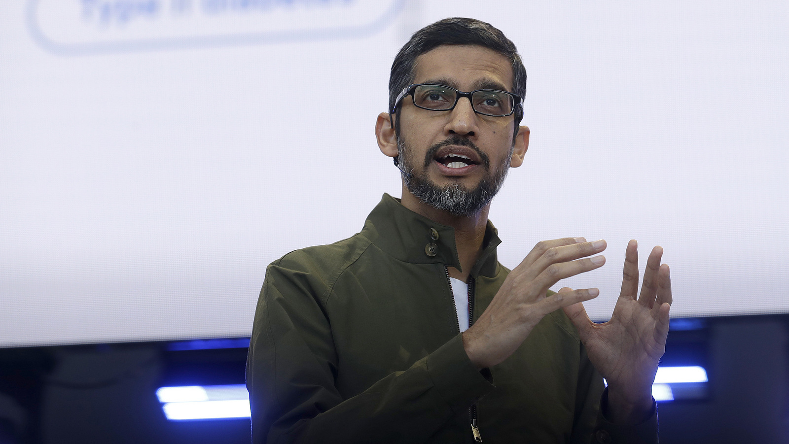 Google CEO Sundar Pichai pledges that it will not use artificial intelligence in applications related to weapons or surveillance at the Google I/O conference in Mountain View, Calif. May 8, 2018. Jeff Chiu | AP