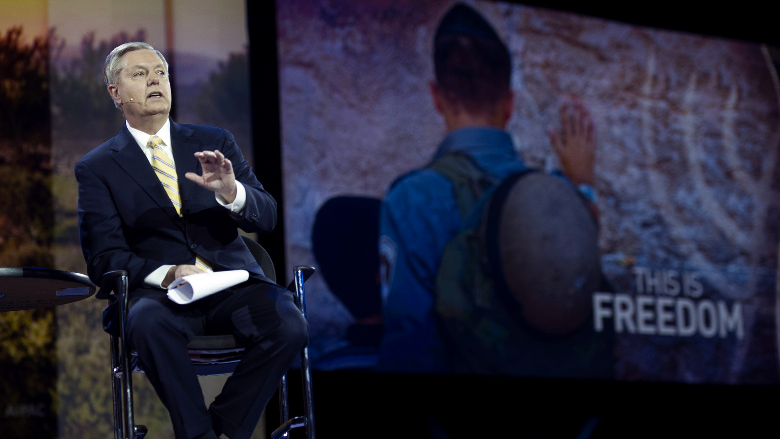 Sen. Lindsey Graham, R-S.C., speaks at the American Israel Public Affairs Committee (AIPAC) Policy Conference in Washington, Sunday, March 1, 2015. (AP Photo/Cliff Owen)