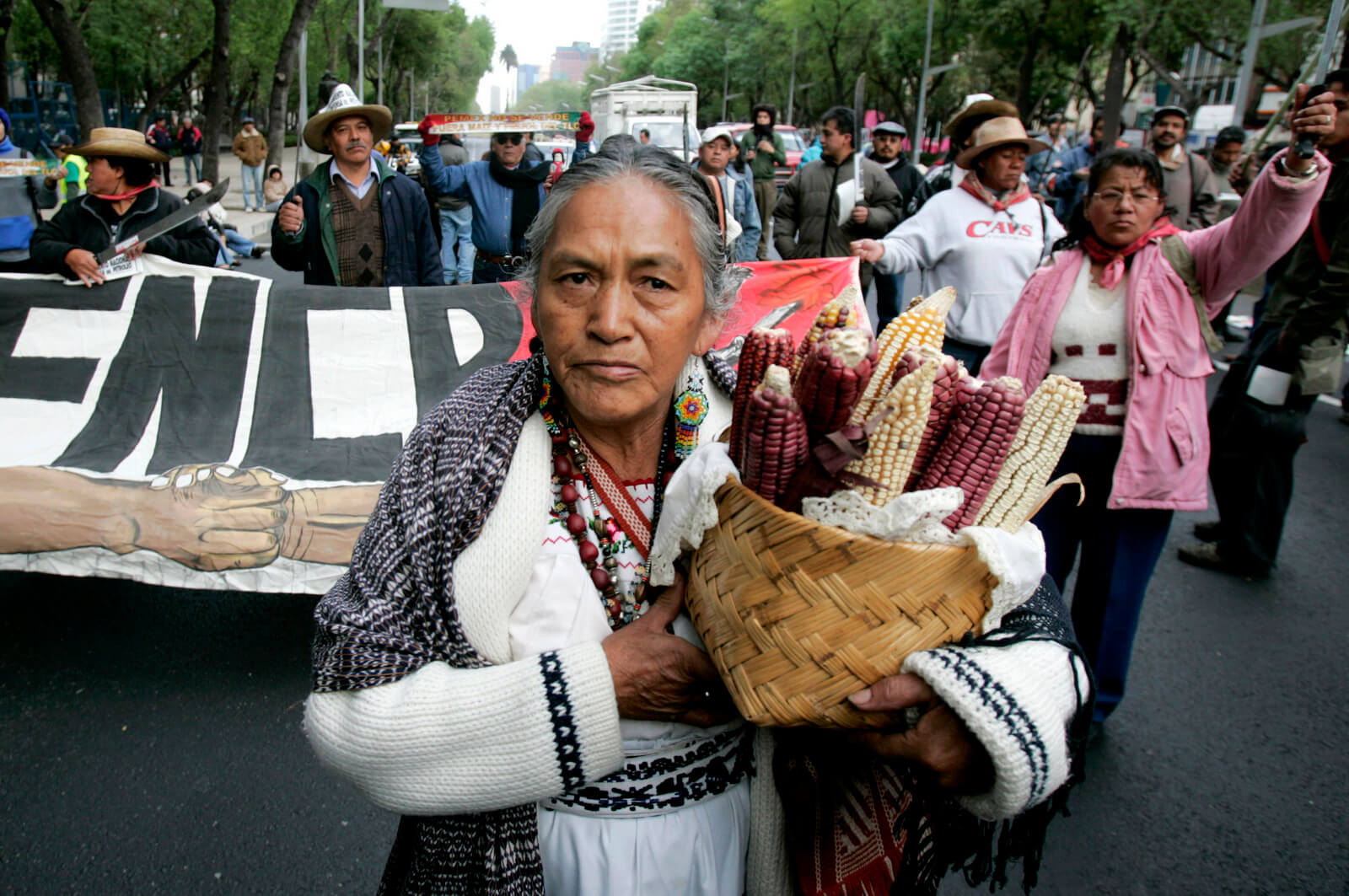 2008年1月2日，墨西哥农民抗议在北美自由贸易协定下对墨西哥城玉米和豆类作物的进口保护结束.Eduardo Verdugo |美联社