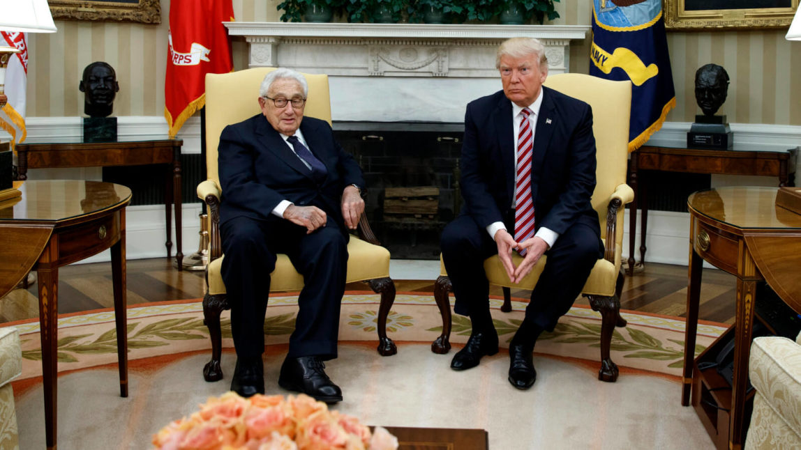 President Donald Trump meets with Henry Kissinger, former Secretary of State and National Security Advisor under President Richard Nixon, in the Oval Office of the White House, May 10, 2017, in Washington. Evan Vucci | AP