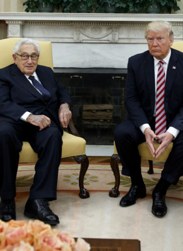 President Donald Trump meets with Henry Kissinger, former Secretary of State and National Security Advisor under President Richard Nixon, in the Oval Office of the White House, May 10, 2017, in Washington. Evan Vucci | AP