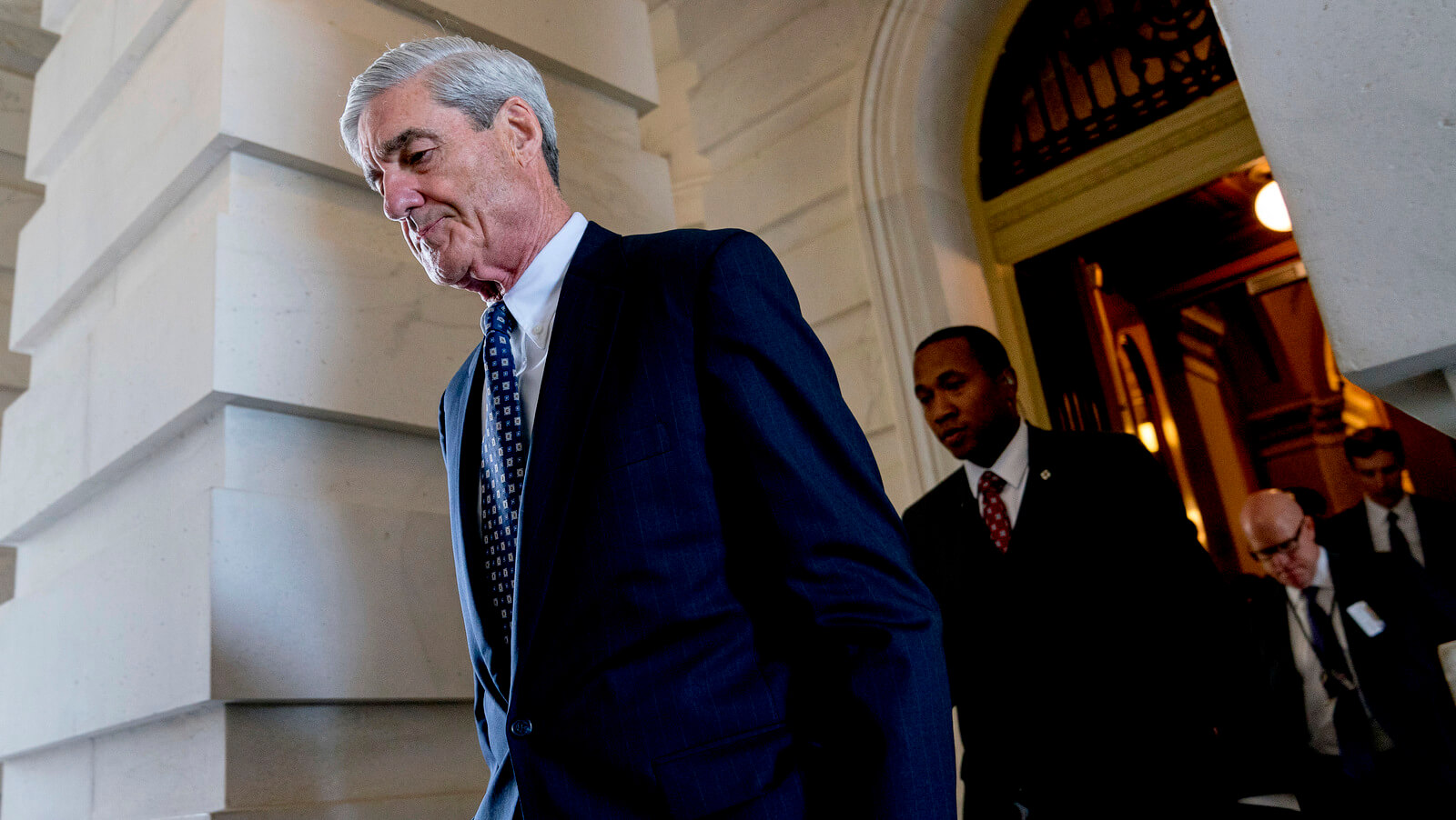 Robert Mueller, special counsel probing Russian interference in the 2016 election, departs Capitol Hill following a closed door meeting in Washington. Andrew Harnik | AP