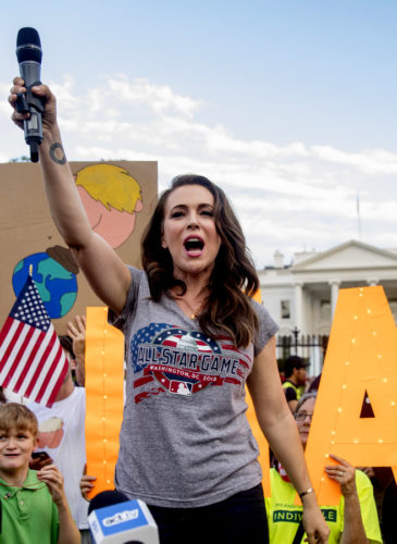 Actress Alyssa Milano speaks at a protest outside the White House, July 17, 2018, in Washington following President Donald Trump's meetings with Russian President Vladimir Putin. Andrew Harnik | AP