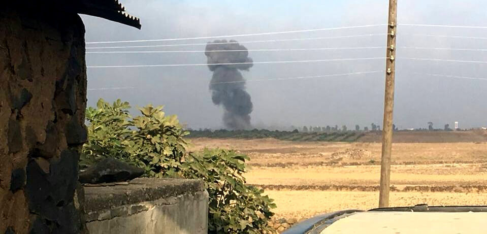 The aftermath of crash of A Syrian Air Force warplane shot down by Israeli Patriot missiles in the Yarmouk Basin, close to border the border of the Golan Heights. Photo | Anna News