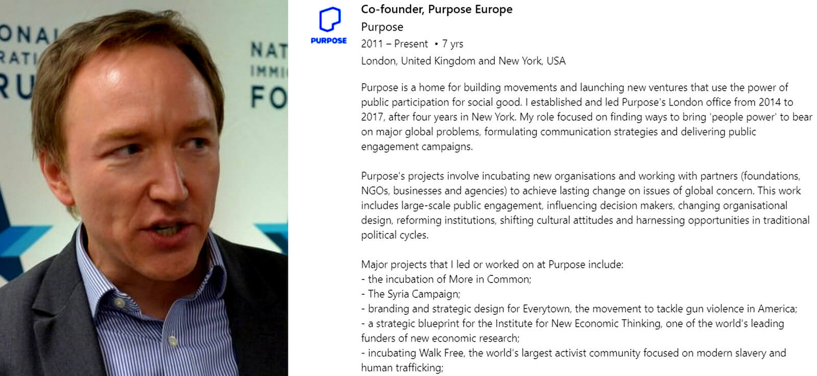 Tim Dixon, pictured left, co-founded Purpose Europe.