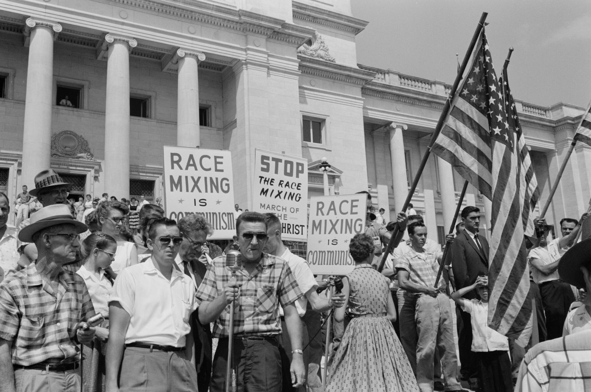 A rally against the integration of Central High School in n Little Rock, Arkansas, 1959.