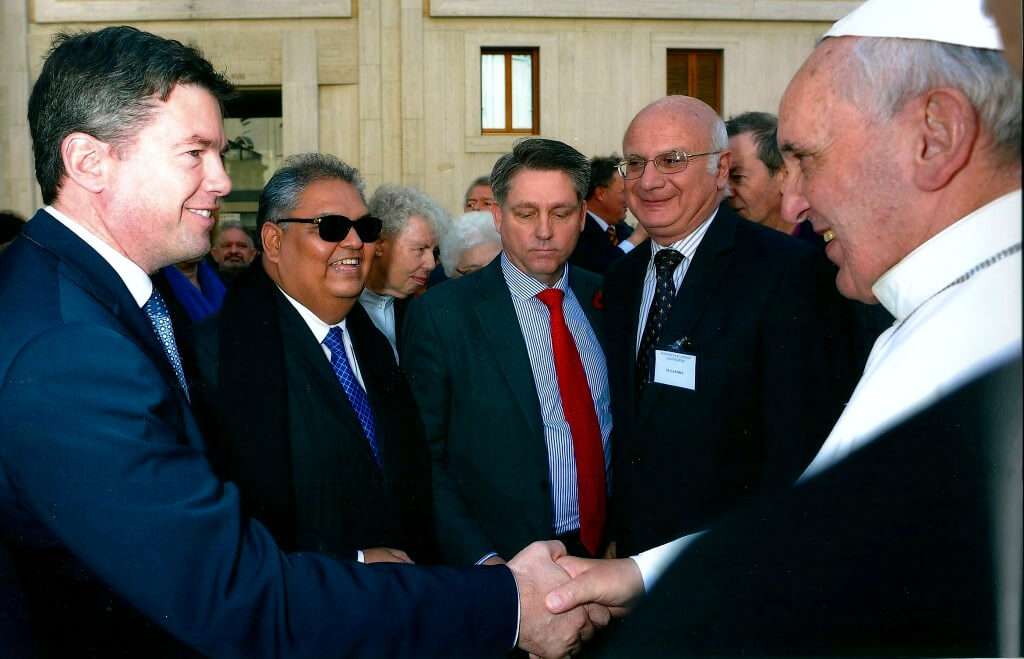 Nick Grono greets Pope Francis in 2013. Photo | Freedom Fund