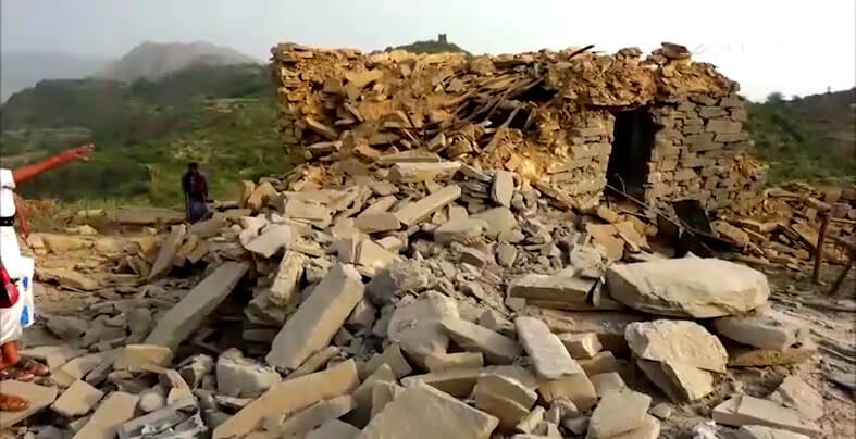 The home of Ahmed Jaber Jarmani after it was destroyed by Saudi airstrikes during a wedding ceremony.  22 wedding goers were killed or injured in the attack, July 5, 2018.