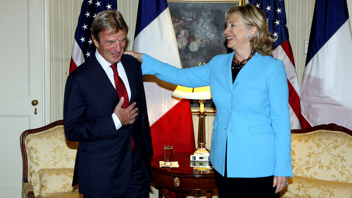 U.S. Secretary of State Hillary Clinton meets with Bernard Kouchner at the Waldorf Astoria Hotel in New York, Sept. 27, 2010 David Karp | AP