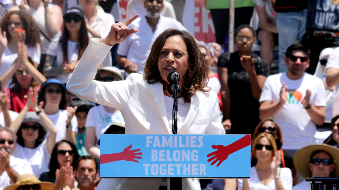 United States Senator for California Kamala Harris speaks at the "Families Belong Together: Freedom for Immigrants" March on Saturday, June 30, 2018, in Los Angeles. Willy Sanjuan | Invision | AP