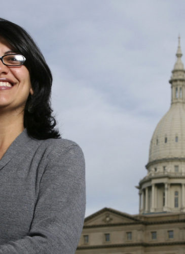 Rashida Tlaib, a Democrat, is photographed outside the Michigan Capitol in Lansing, Mich, Nov. 6, 2008. In the primary election Aug. 7, 2018, Democrats picked former Michigan state Rep. Rashida Tlaib to run unopposed for the congressional seat that former Rep. John Conyers held for more than 50 years. Tlaib will be the first Muslim woman in Congress. Al Goldis | AP