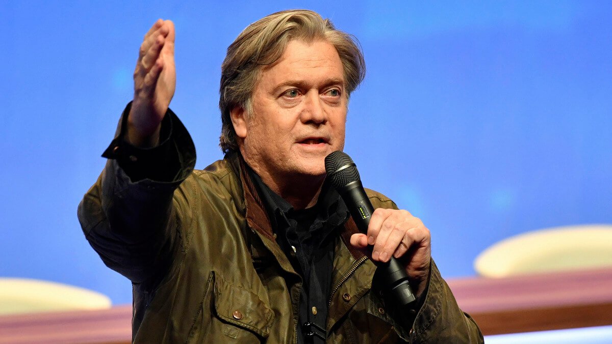 Former White House strategist Steve Bannon addresses members of the far right National Front party at the party congress in the northern French city of Lille, March 10, 2018. Photo | AP