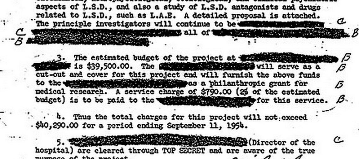 A redacted CIA document showing Sidney Gottlieb's June 9, 1953 letter approving an MKUltra sub-project on LSD. Photo | Public Domain