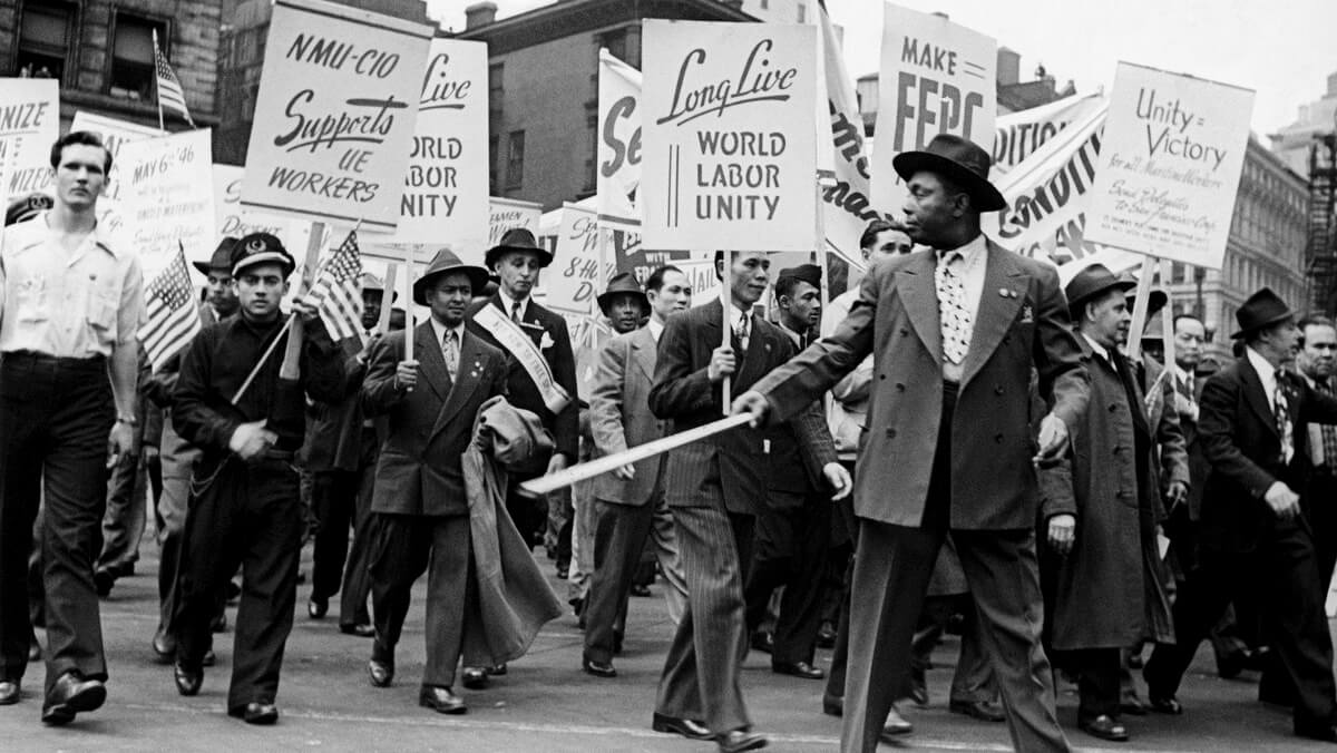 Workers march together during a 1946 May Day parade in New York City. Photo | Bettmann Archive