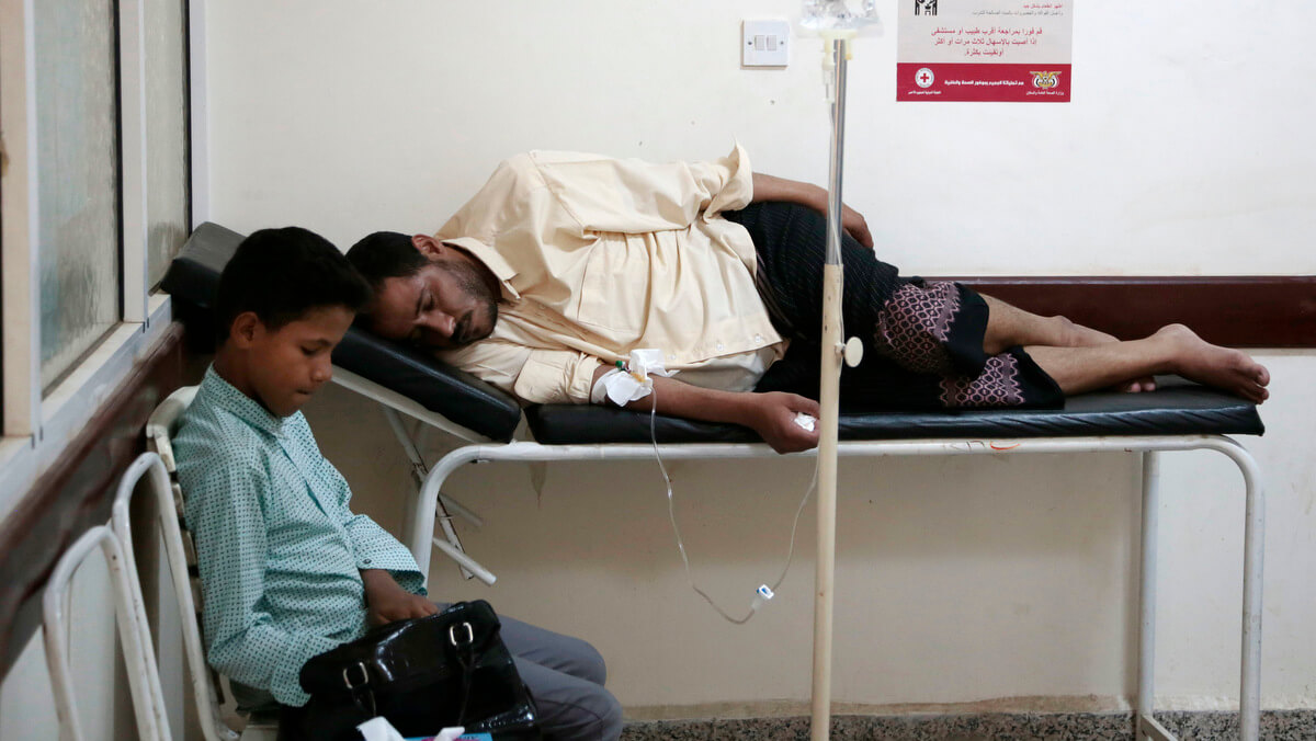 A man is treated for suspected cholera infection at a hospital in Sanaa, Yemen, July 1, 2017. Hani Mohammed | AP