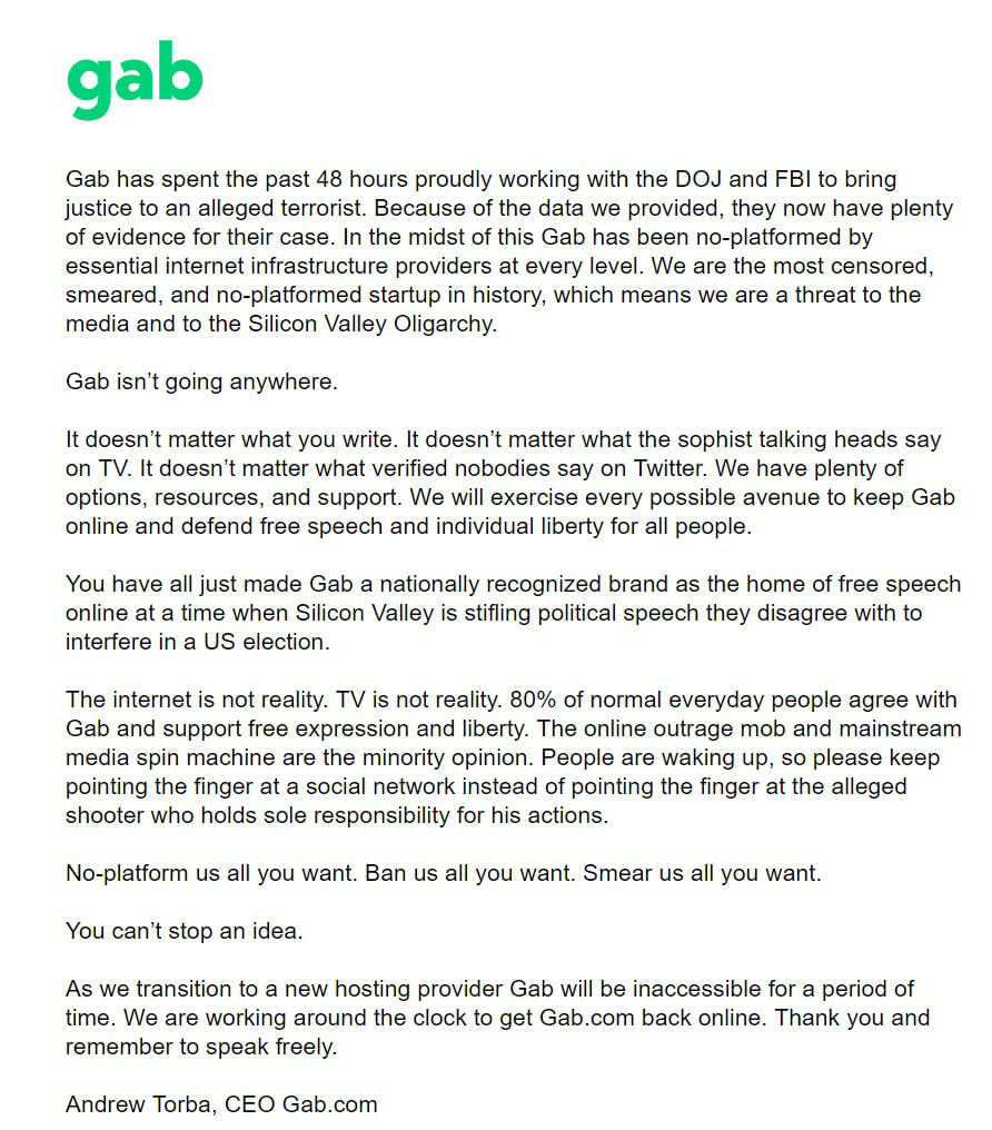 Gab Landing Page Message