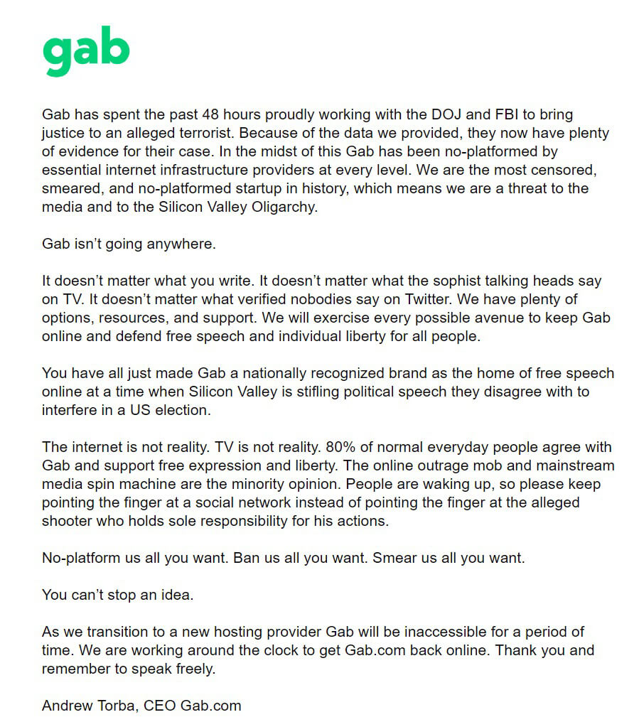 Gab Landing Page留言