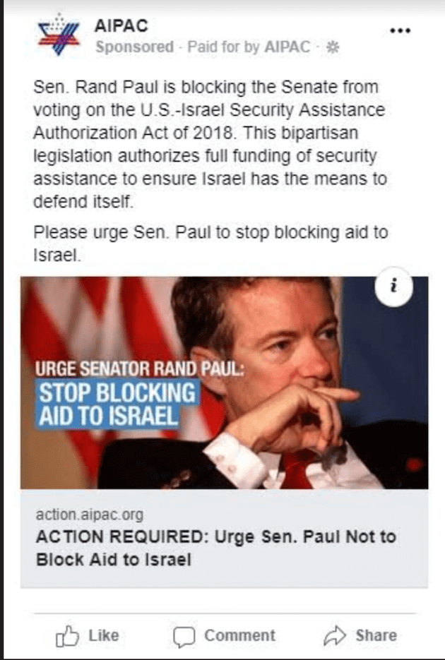 AIPAC Facebook Ad Rand Paul