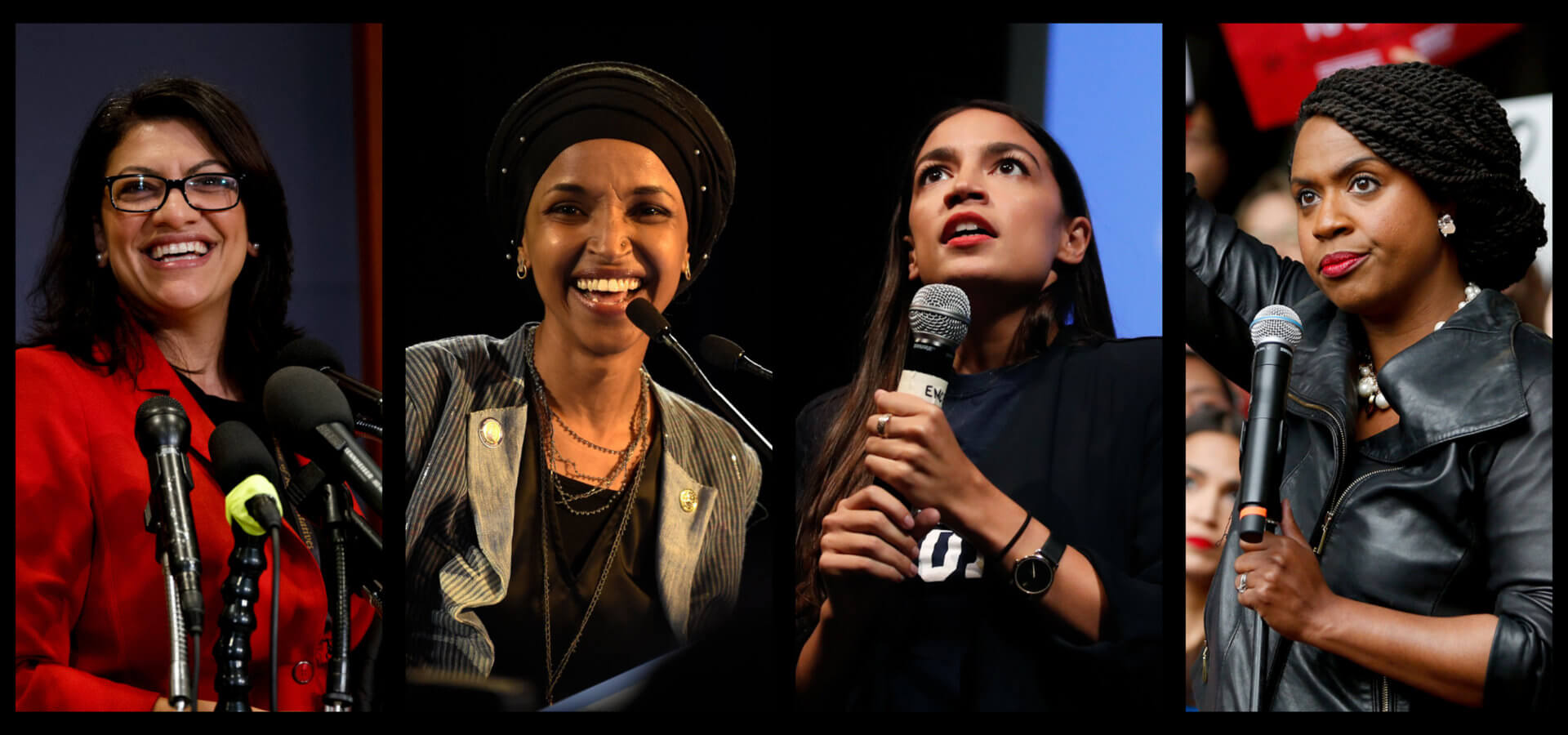 This composite image shows left to right Rashida Tlaib, Ilhan Omar, Alexandria Ocasio-Cortez,  and Ayanna Pressley, four newly minted member of Congress. Mintpress News Image  | AP