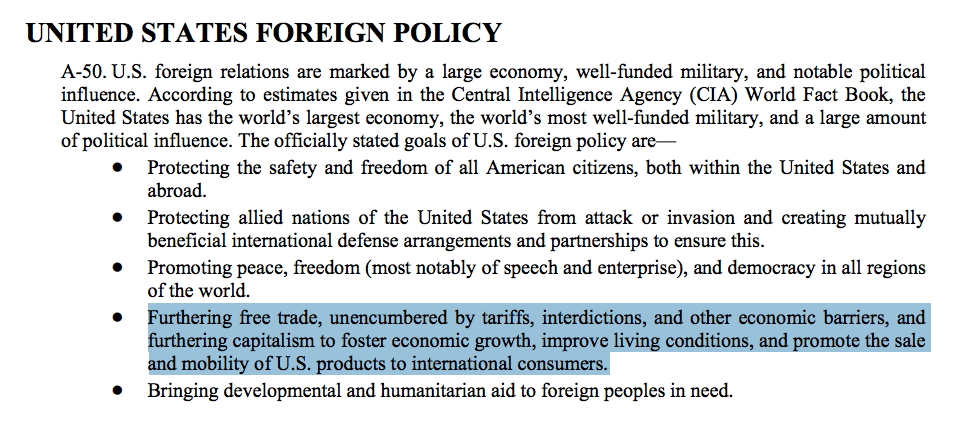 US foreign policy goals outlined in the ARSOF Unconventional Warfare manual