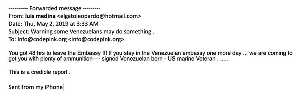 Venezuelan-opposition-death-threat-CODEPINK