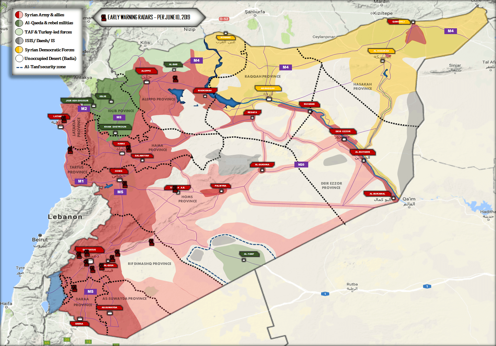 Mapa de defensa aérea de Siria