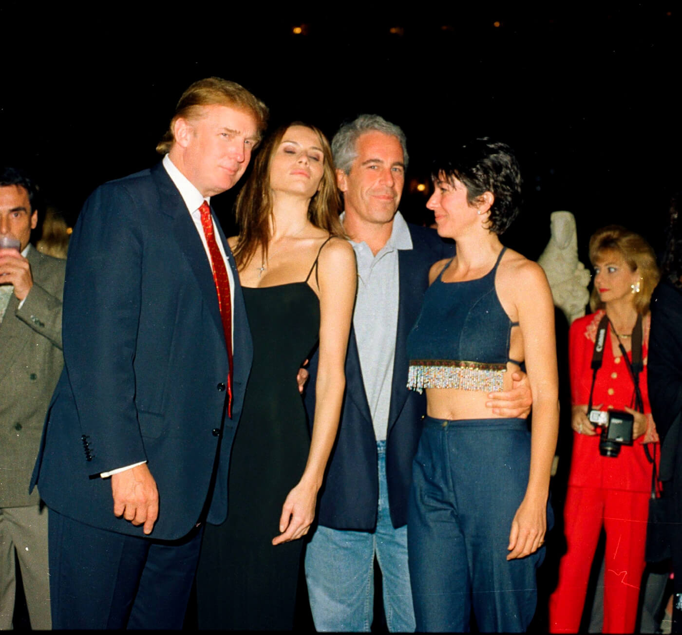 Donald and Melania Trump with Jeffrey Epstein and Ghislaine Maxwell at the Mar-a-Lago club, Palm Beach, Florida in 2000. Photo | Davidoff Studios