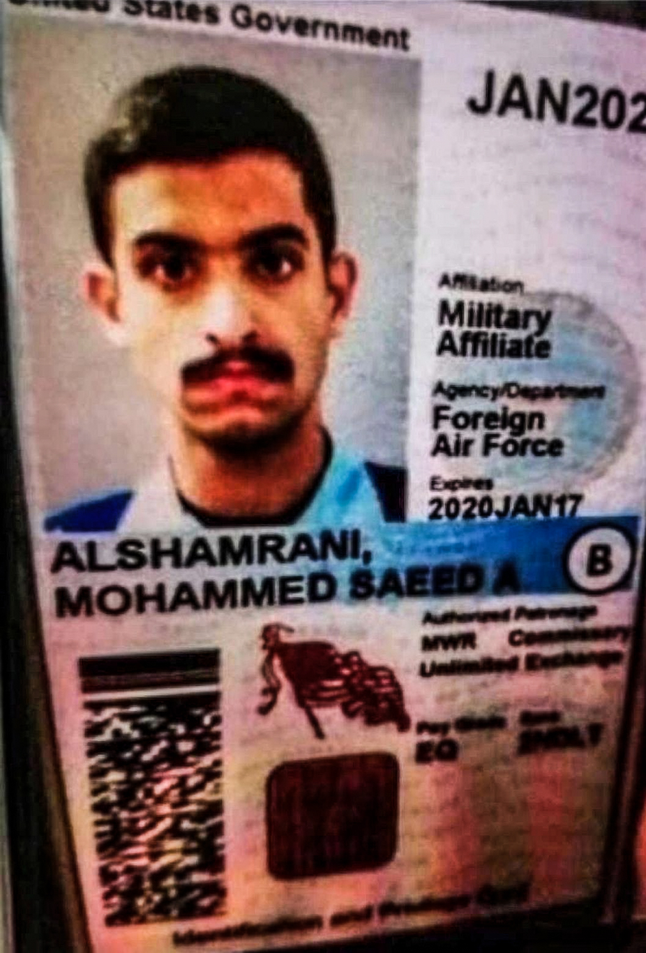 The US gov’t issues ID card of Pensacola shooter Mohammed Alshamrani
