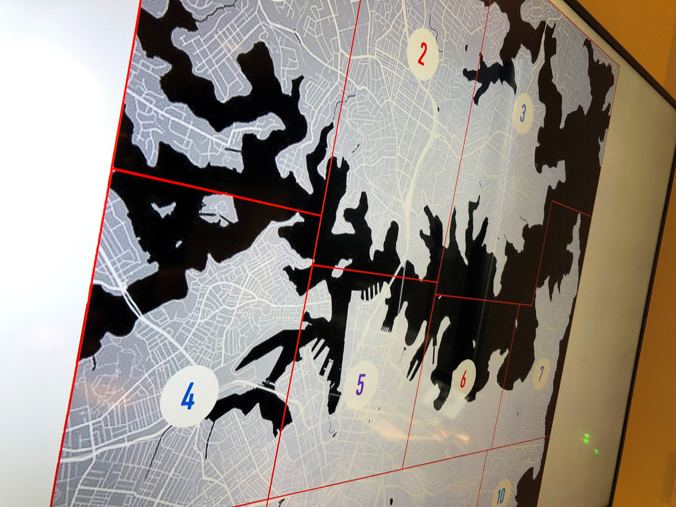 A map of targets in Adverseria is shown during Operation Blackout in Boston’s John Hancock Tower. Mark Albert | Twitter